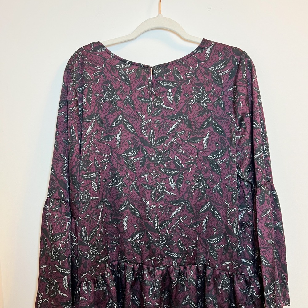 Simply Styled by Sears Women's Burgundy Floral‎ Bell Sleeve Peplum Tunic Top XL - Picture 4 of 9